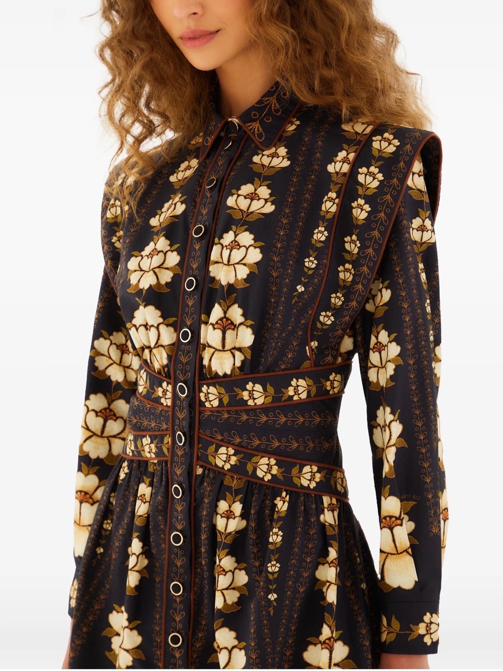 Farm Rio Black Embroidered Flowers Topstitching Long Sleeve size M - Picture 9 of 10